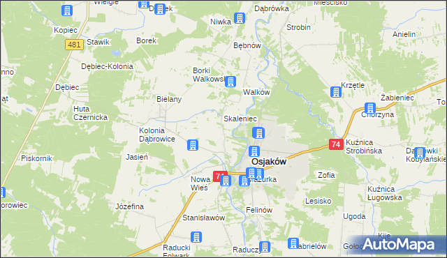 mapa Dębina gmina Osjaków, Dębina gmina Osjaków na mapie Targeo