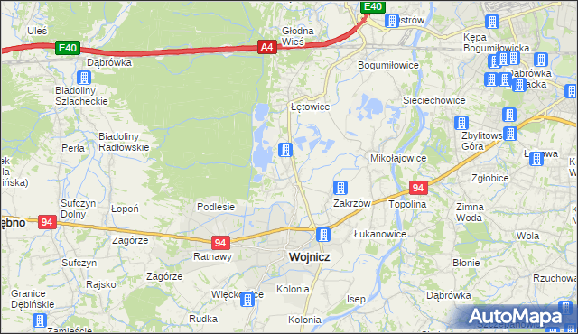 mapa Dębina Łętowska, Dębina Łętowska na mapie Targeo