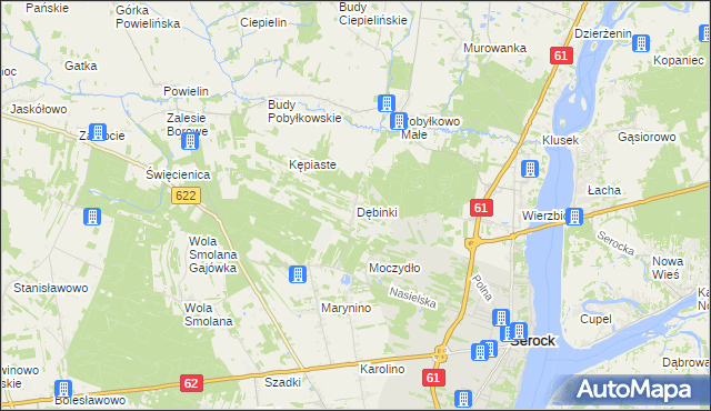 mapa Dębinki gmina Serock, Dębinki gmina Serock na mapie Targeo