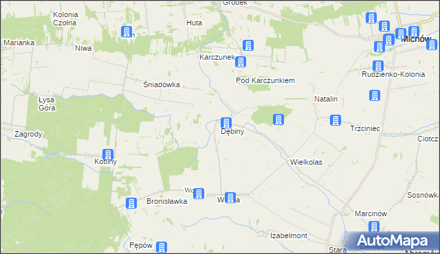 mapa Dębiny gmina Abramów, Dębiny gmina Abramów na mapie Targeo