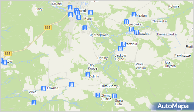 mapa Dębiny gmina Narol, Dębiny gmina Narol na mapie Targeo