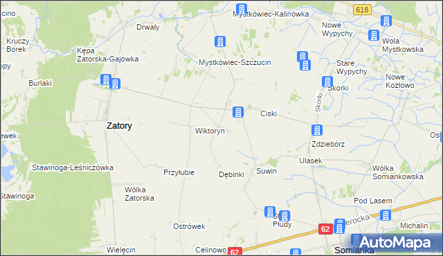 mapa Dębiny gmina Zatory, Dębiny gmina Zatory na mapie Targeo