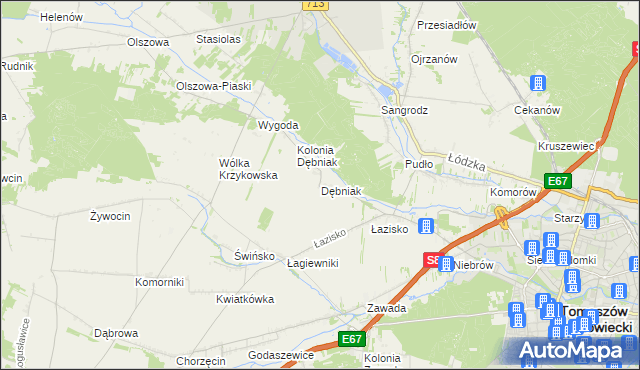mapa Dębniak gmina Ujazd, Dębniak gmina Ujazd na mapie Targeo