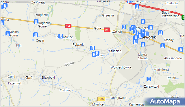 mapa Dębów gmina Gać, Dębów gmina Gać na mapie Targeo