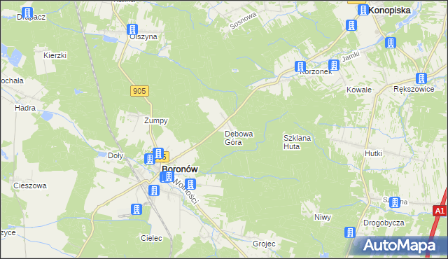 mapa Dębowa Góra gmina Boronów, Dębowa Góra gmina Boronów na mapie Targeo