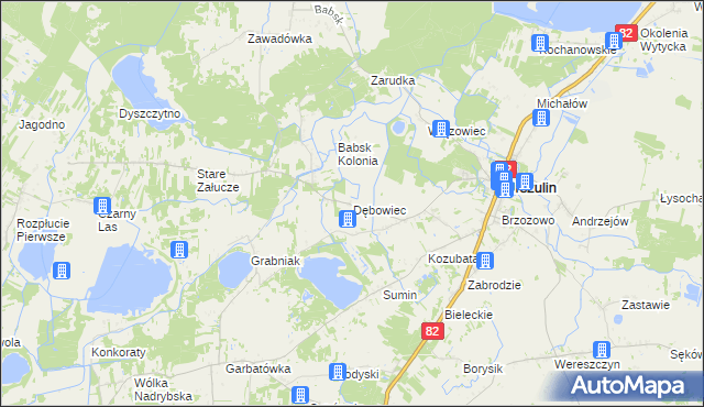mapa Dębowiec gmina Urszulin, Dębowiec gmina Urszulin na mapie Targeo