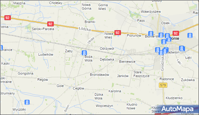 mapa Dębówka gmina Błonie, Dębówka gmina Błonie na mapie Targeo