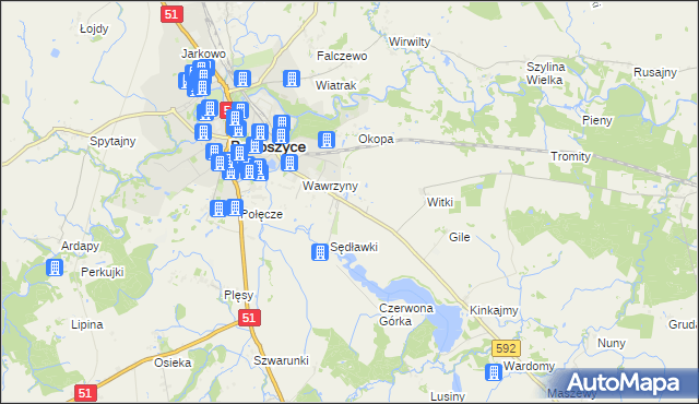 mapa Dębówko gmina Bartoszyce, Dębówko gmina Bartoszyce na mapie Targeo