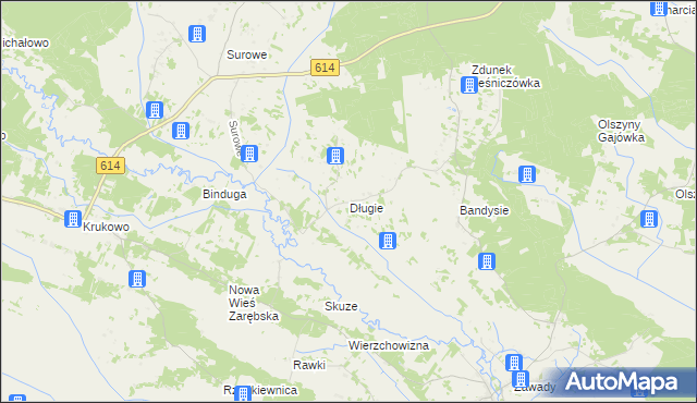 mapa Długie gmina Czarnia, Długie gmina Czarnia na mapie Targeo