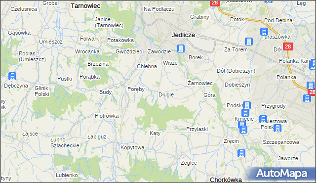 mapa Długie gmina Jedlicze, Długie gmina Jedlicze na mapie Targeo