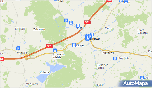 mapa Długie gmina Kalinowo, Długie gmina Kalinowo na mapie Targeo