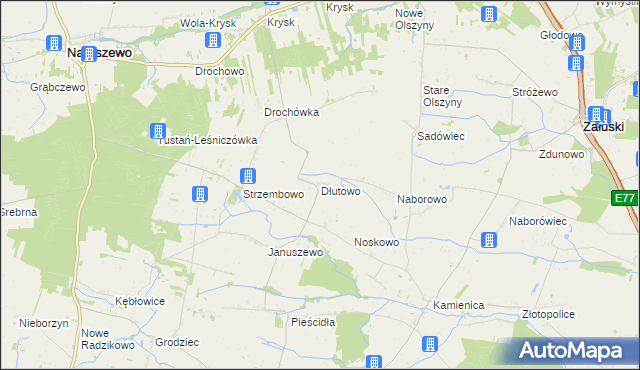 mapa Dłutowo gmina Naruszewo, Dłutowo gmina Naruszewo na mapie Targeo