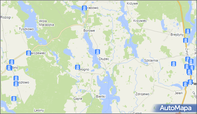 mapa Dłużec gmina Piecki, Dłużec gmina Piecki na mapie Targeo
