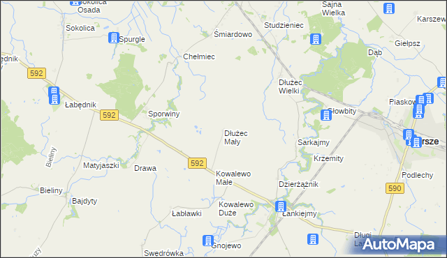 mapa Dłużec Mały, Dłużec Mały na mapie Targeo