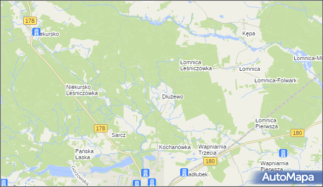 mapa Dłużewo gmina Trzcianka, Dłużewo gmina Trzcianka na mapie Targeo