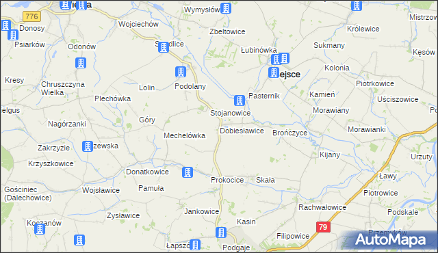 mapa Dobiesławice gmina Bejsce, Dobiesławice gmina Bejsce na mapie Targeo