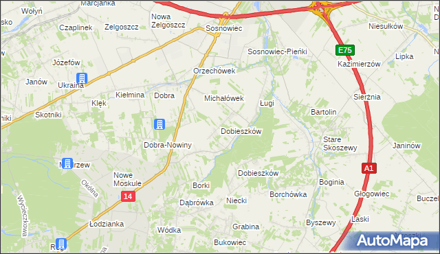mapa Dobieszków gmina Stryków, Dobieszków gmina Stryków na mapie Targeo