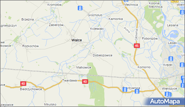 mapa Dobieszowice gmina Walce, Dobieszowice gmina Walce na mapie Targeo