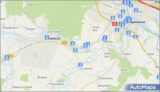 mapa Dobra gmina Strzeleczki, Dobra gmina Strzeleczki na mapie Targeo