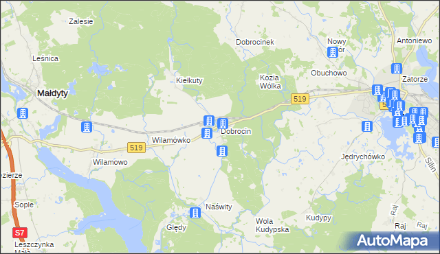 mapa Dobrocin gmina Małdyty, Dobrocin gmina Małdyty na mapie Targeo