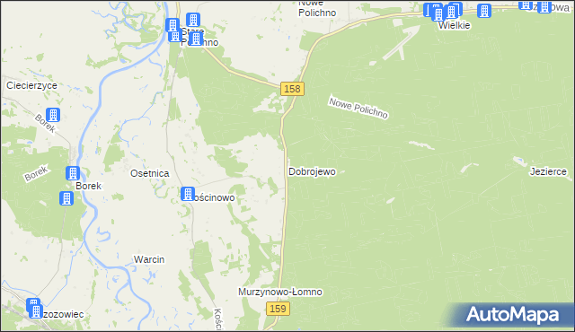 mapa Dobrojewo gmina Skwierzyna, Dobrojewo gmina Skwierzyna na mapie Targeo