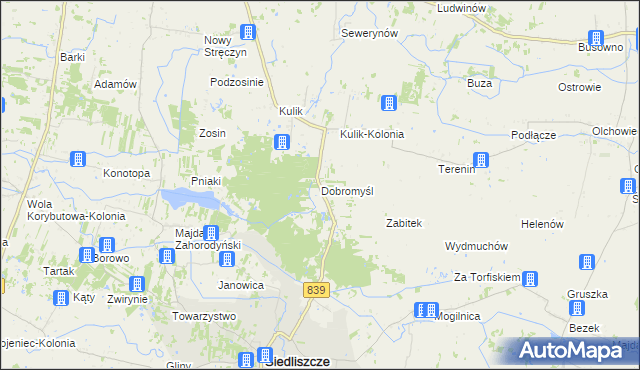 mapa Dobromyśl gmina Siedliszcze, Dobromyśl gmina Siedliszcze na mapie Targeo