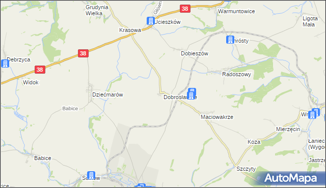 mapa Dobrosławice gmina Pawłowiczki, Dobrosławice gmina Pawłowiczki na mapie Targeo