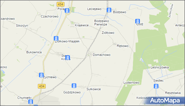 mapa Domachowo gmina Krobia, Domachowo gmina Krobia na mapie Targeo