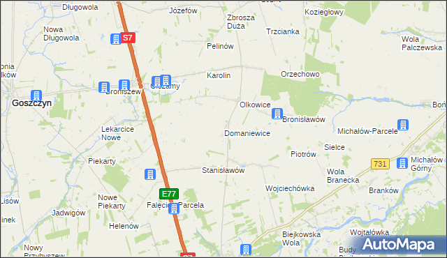 mapa Domaniewice gmina Promna, Domaniewice gmina Promna na mapie Targeo
