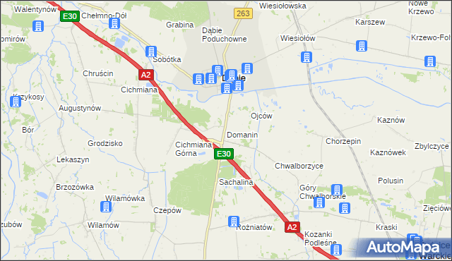 mapa Domanin gmina Dąbie, Domanin gmina Dąbie na mapie Targeo