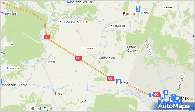 mapa Domanowo gmina Brańsk, Domanowo gmina Brańsk na mapie Targeo