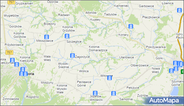 mapa Domaradzice gmina Bogoria, Domaradzice gmina Bogoria na mapie Targeo