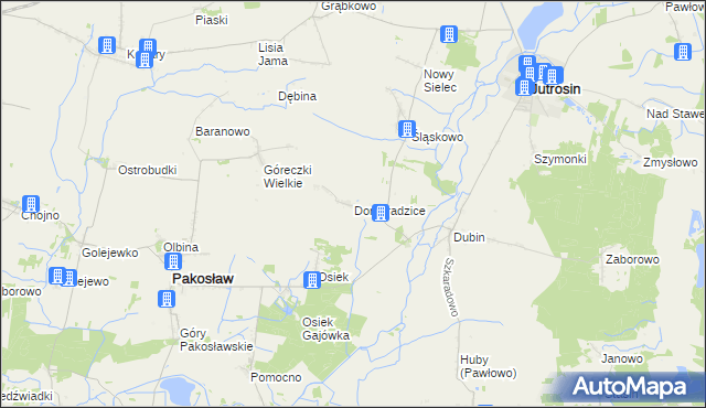 mapa Domaradzice gmina Jutrosin, Domaradzice gmina Jutrosin na mapie Targeo