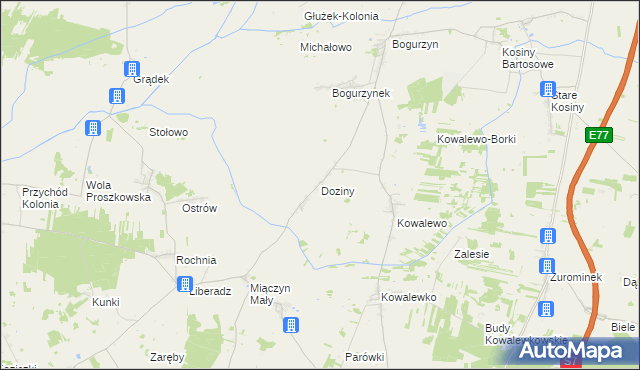 mapa Doziny, Doziny na mapie Targeo