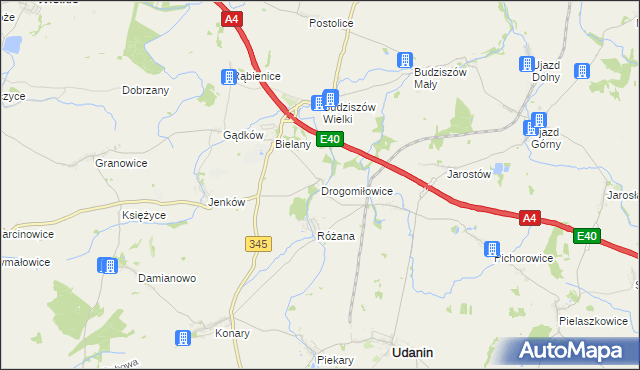 mapa Drogomiłowice, Drogomiłowice na mapie Targeo