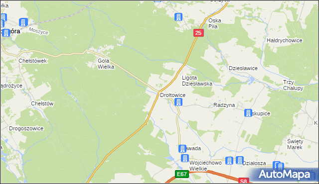 mapa Drołtowice, Drołtowice na mapie Targeo