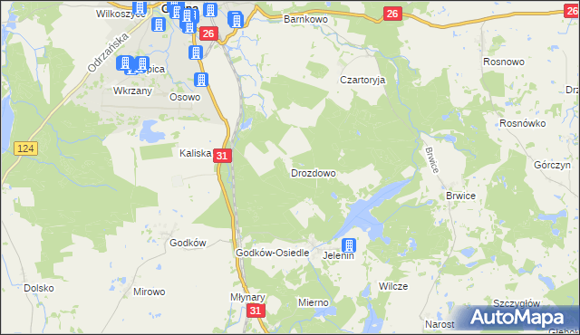 mapa Drozdowo gmina Chojna, Drozdowo gmina Chojna na mapie Targeo
