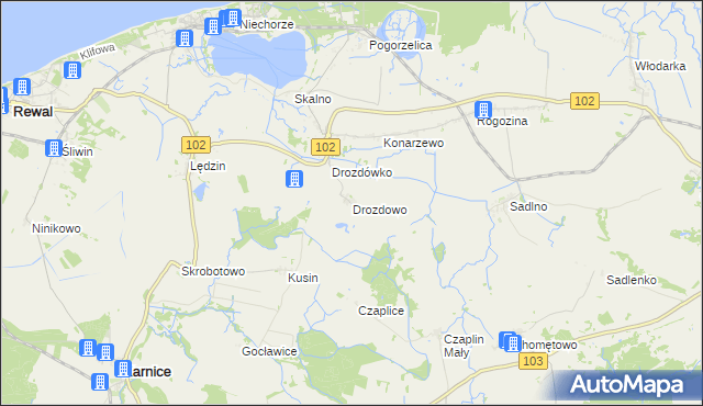 mapa Drozdowo gmina Karnice, Drozdowo gmina Karnice na mapie Targeo