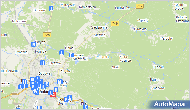 mapa Drutarnia gmina Końskie, Drutarnia gmina Końskie na mapie Targeo