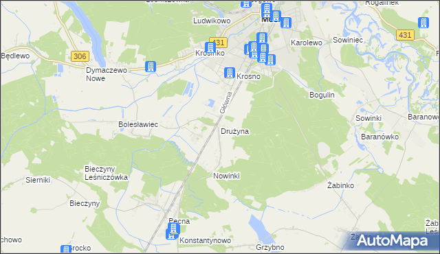 mapa Drużyna, Drużyna na mapie Targeo