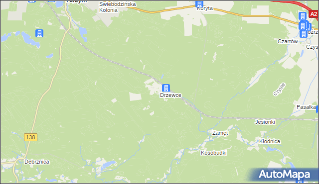 mapa Drzewce gmina Torzym, Drzewce gmina Torzym na mapie Targeo