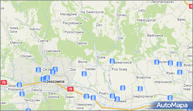 mapa Dubie gmina Krzeszowice, Dubie gmina Krzeszowice na mapie Targeo