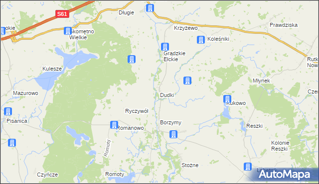 mapa Dudki gmina Kalinowo, Dudki gmina Kalinowo na mapie Targeo