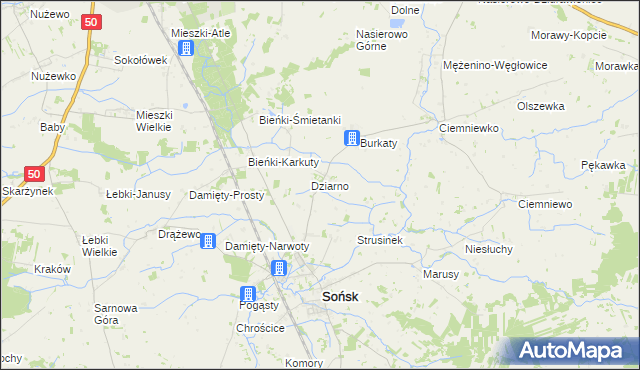 mapa Dziarno gmina Sońsk, Dziarno gmina Sońsk na mapie Targeo