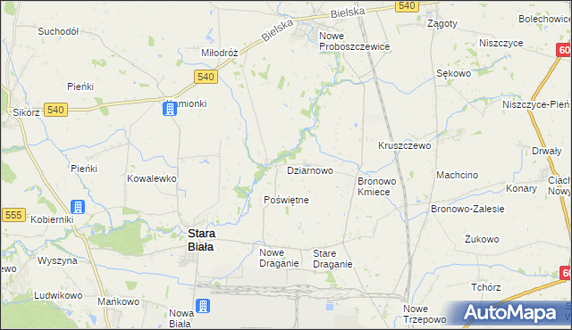 mapa Dziarnowo gmina Stara Biała, Dziarnowo gmina Stara Biała na mapie Targeo