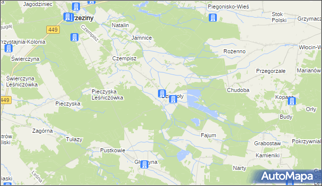 mapa Dzięcioły gmina Brzeziny, Dzięcioły gmina Brzeziny na mapie Targeo