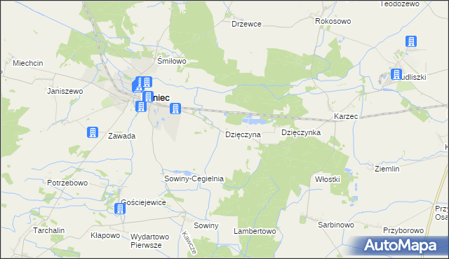 mapa Dzięczyna, Dzięczyna na mapie Targeo