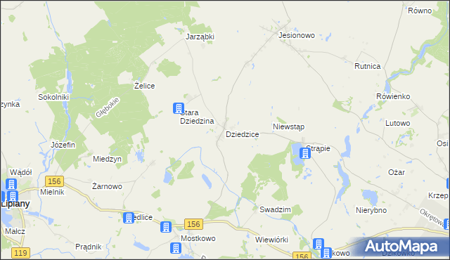 mapa Dziedzice gmina Barlinek, Dziedzice gmina Barlinek na mapie Targeo
