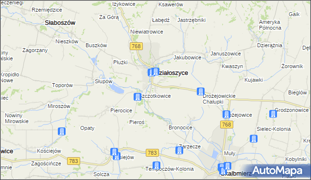 mapa Dziekanowice gmina Działoszyce, Dziekanowice gmina Działoszyce na mapie Targeo