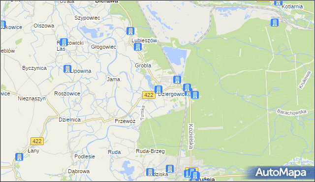 mapa Dziergowice, Dziergowice na mapie Targeo